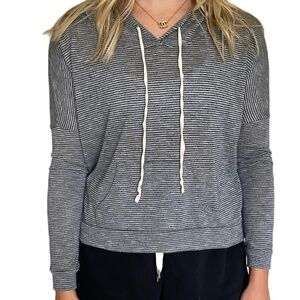 Ginger G hoodie pullover sweatshirt top gray stripe XS